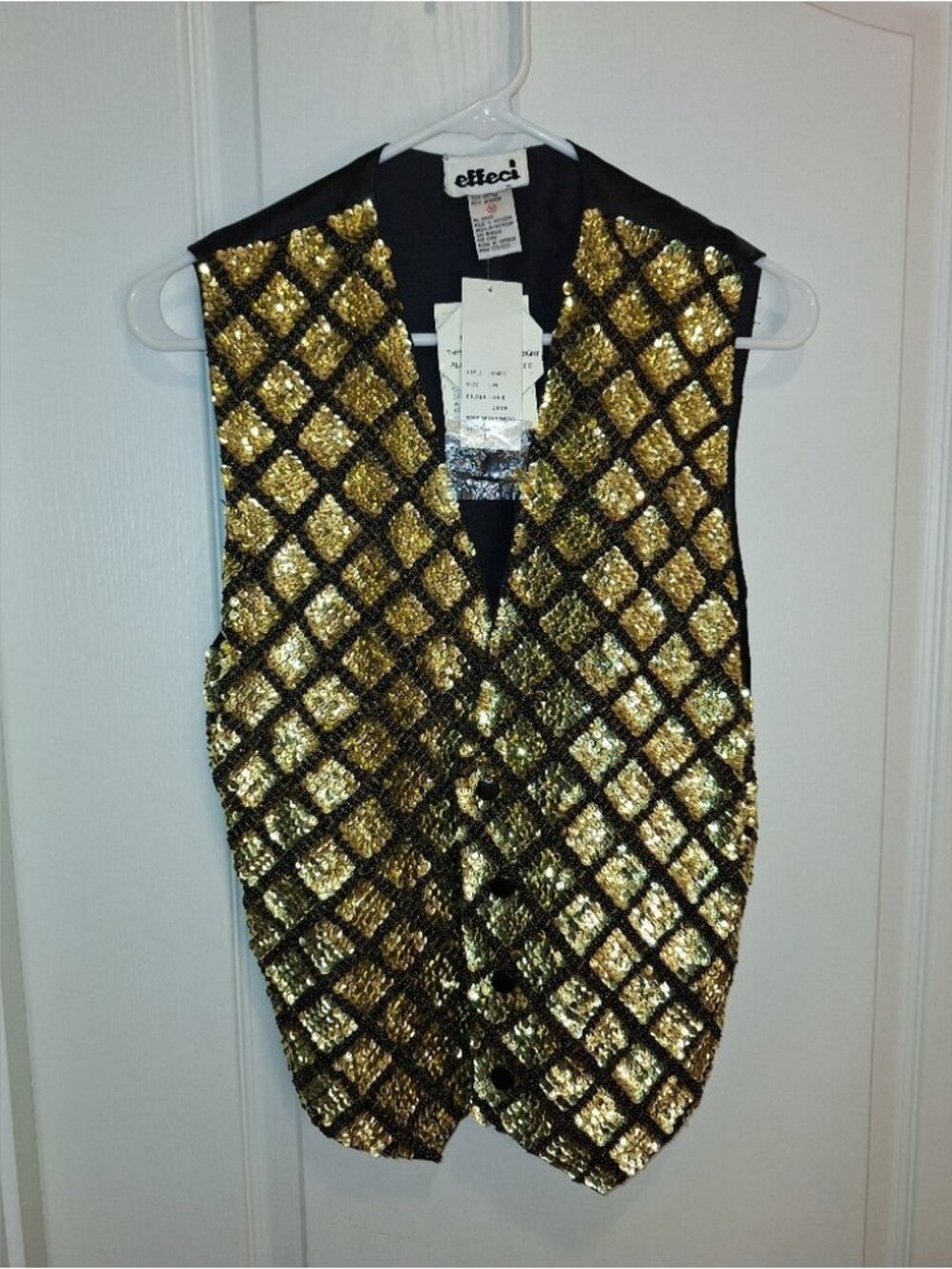 VINTAGE   gold checker print sequined party cocktail vest